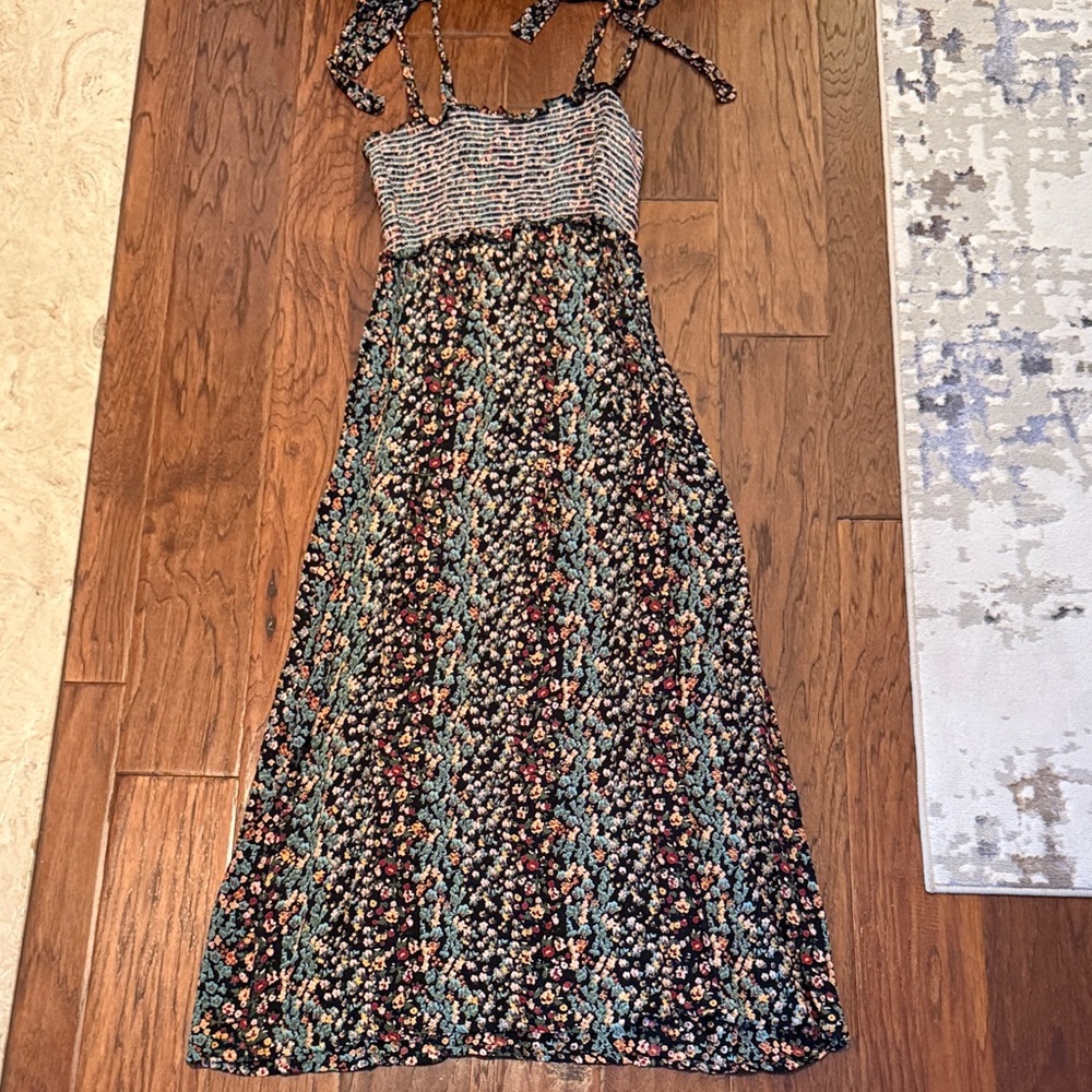 Angie Black Floral Maxi Dress with Teal and Burgundy Accents